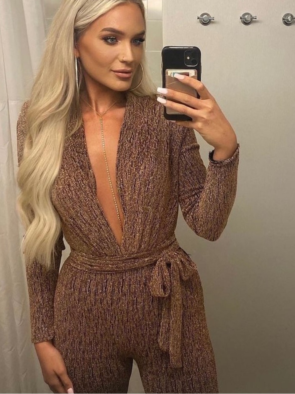 Tall bronze wide leg jumpsuit